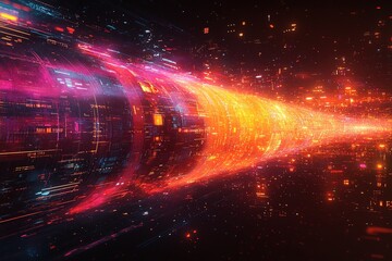 Fototapeta premium Abstract digital tunnel of light and data.