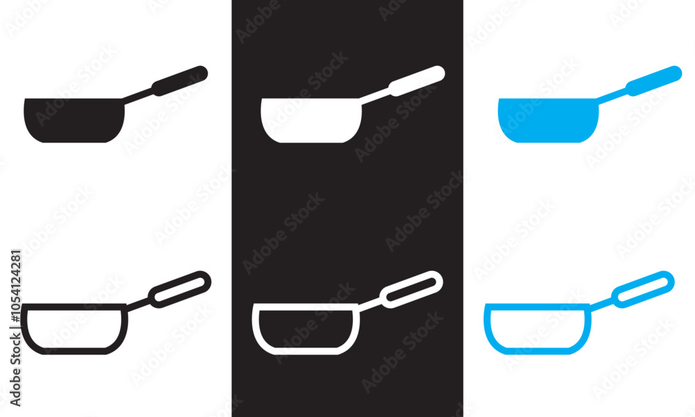 Poster frying pan icon set. outline and filled vector sign. isolated on white and black background. vector 