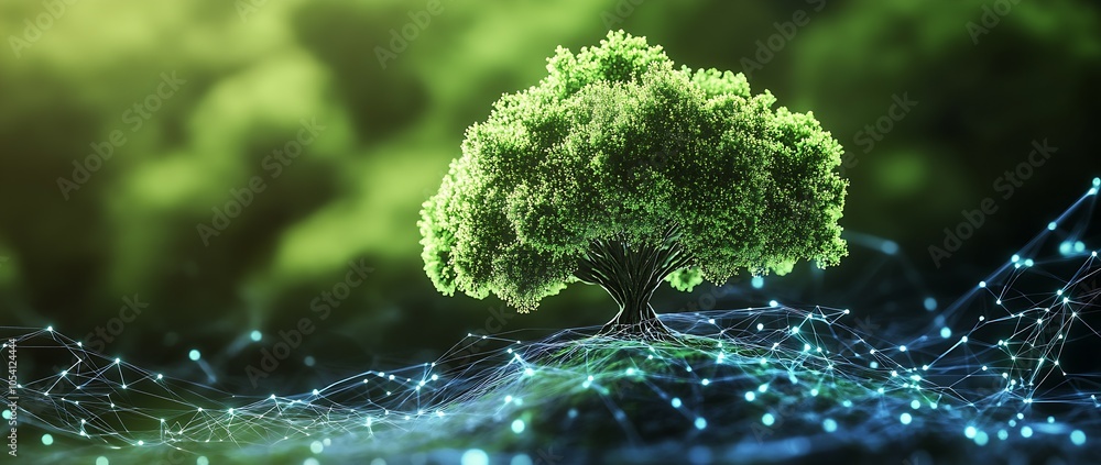 Poster Lush Green Tree Symbolizing Connection with Nature and Future Technology : Generative AI