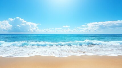 Obraz premium A tranquil background featuring a serene beach with gentle waves and a clear blue sky