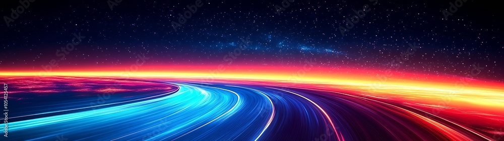 Aufkleber Vibrant Abstract Light Trails Under Starry Sky Creating Sense of Speed and Motion : Generative AI