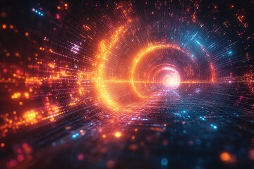 Fototapeta premium Abstract digital tunnel with glowing lights.
