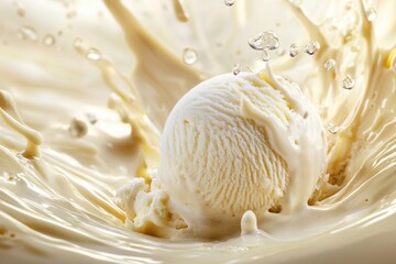 vanilla splash with ball of vanila ice cream inside isolated, make more background 