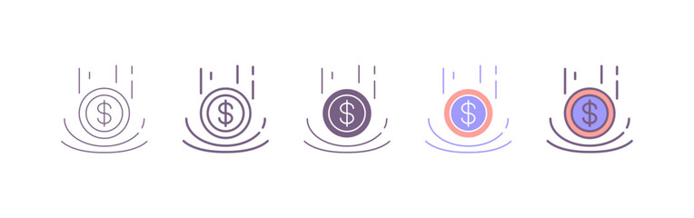 Coins. Money simple glyph, outline, filled outline icon. Deflation or inflation icon. Vector solid isolated black illustration. purple color