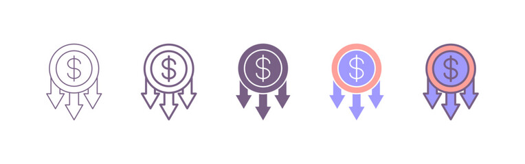 Coins. Money simple glyph, outline, filled outline icon. Deflation or inflation icon. Vector solid isolated black illustration. purple color