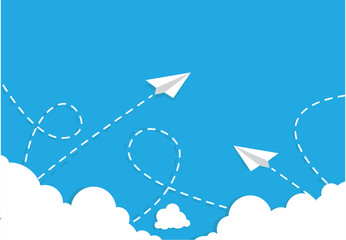 Paper airplanes flying above the blue sky