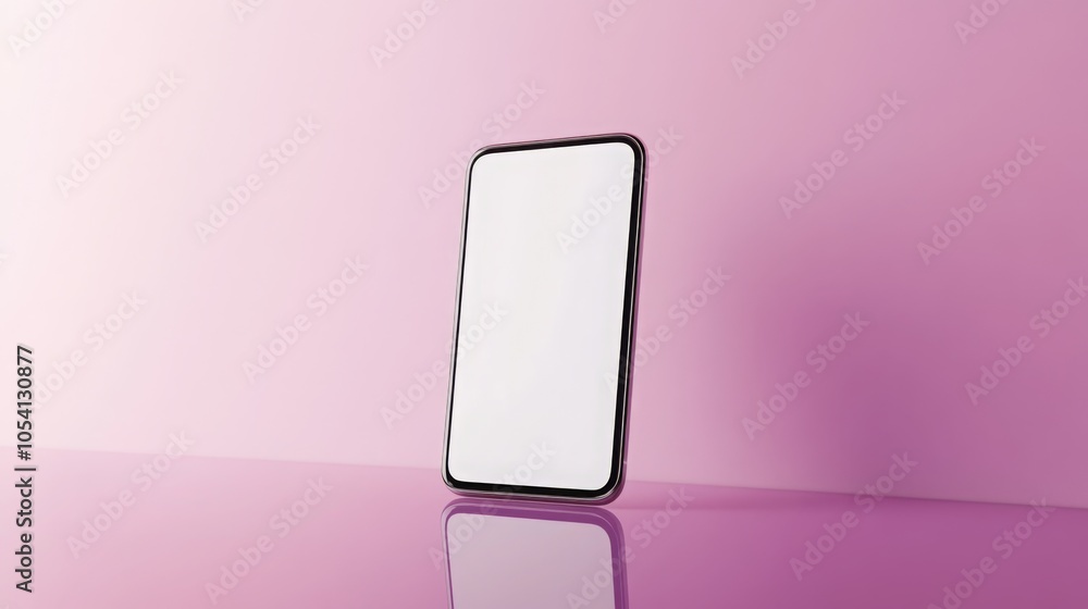 Poster a sleek smartphone rests upright with a blank screen, positioned against a soft pink gradient backgr