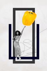 Vertical creative art collage of happy american wear glamour dress dance yellow pepper sweet...