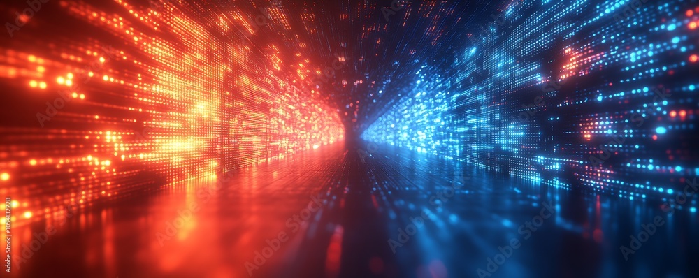 Poster Futuristic Abstract Neon Lights in Red and Blue Creating a Dynamic Digital Background : Generative AI