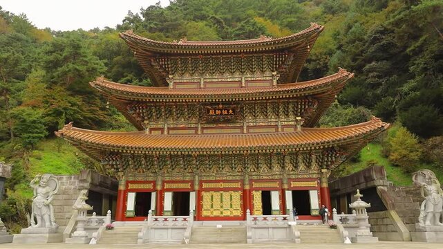 Exterior details of Guinsa temple in Danyang South Korea. Trandslation from Chinese: Buddhist temple
