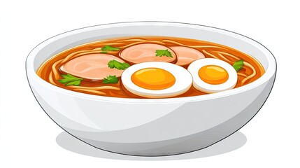 Japanese ramen in a savory broth with noodles, pork, and a soft-boiled egg.