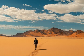Tourist walking in the namib desert, namibia