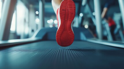 Closeup Of Runner On Treadmill Showing Motion And Fitness Focus In Dynamic Gym Environment : Generative AI