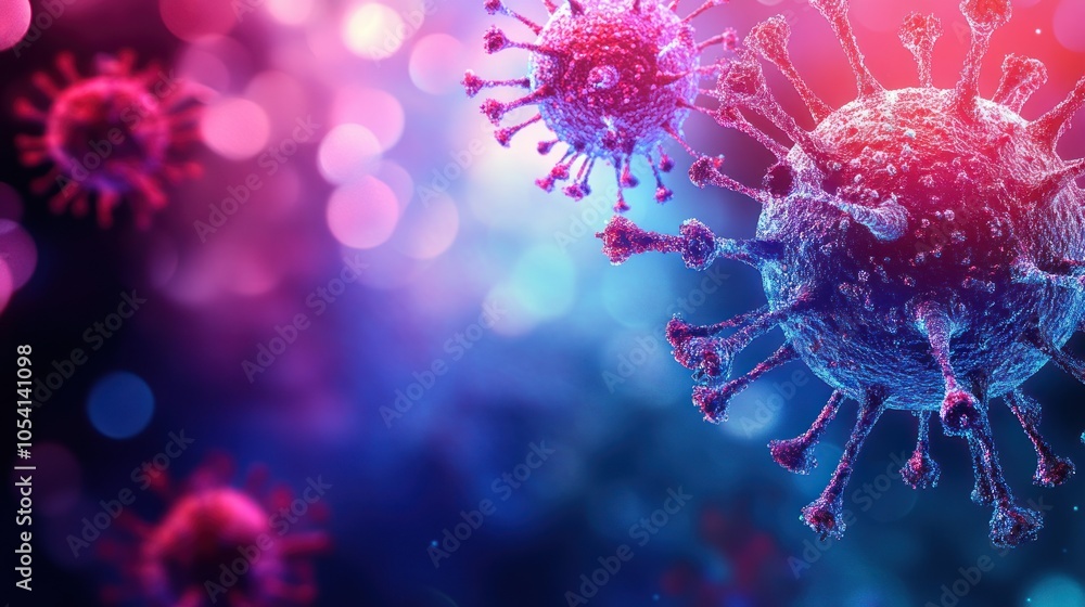 Aufkleber a 3d rendering of a virus with a blue and red background, emphasizing the danger of viruses.