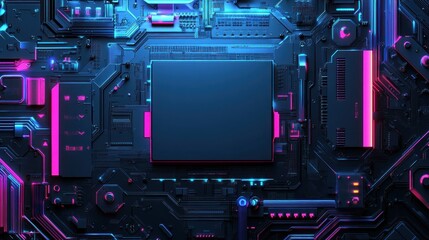 Fototapeta premium Digital motherboard with neon colors and intricate detail