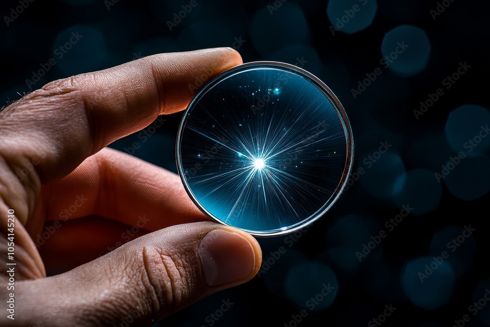 Aufkleber a dark room where a person is holding a mirror that reflects only their face, with nothing behind th