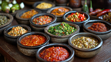 Obraz premium Illustration of exquisite spices, herbs, and seasonings. The overall style is minimalist and fresh, with soft natural lighting and a modern design—an illustration of healthy and unusual food.