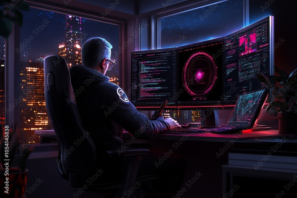 Poster A futuristic office with holographic screens displaying data, with a team of professionals collaborating on a digital project