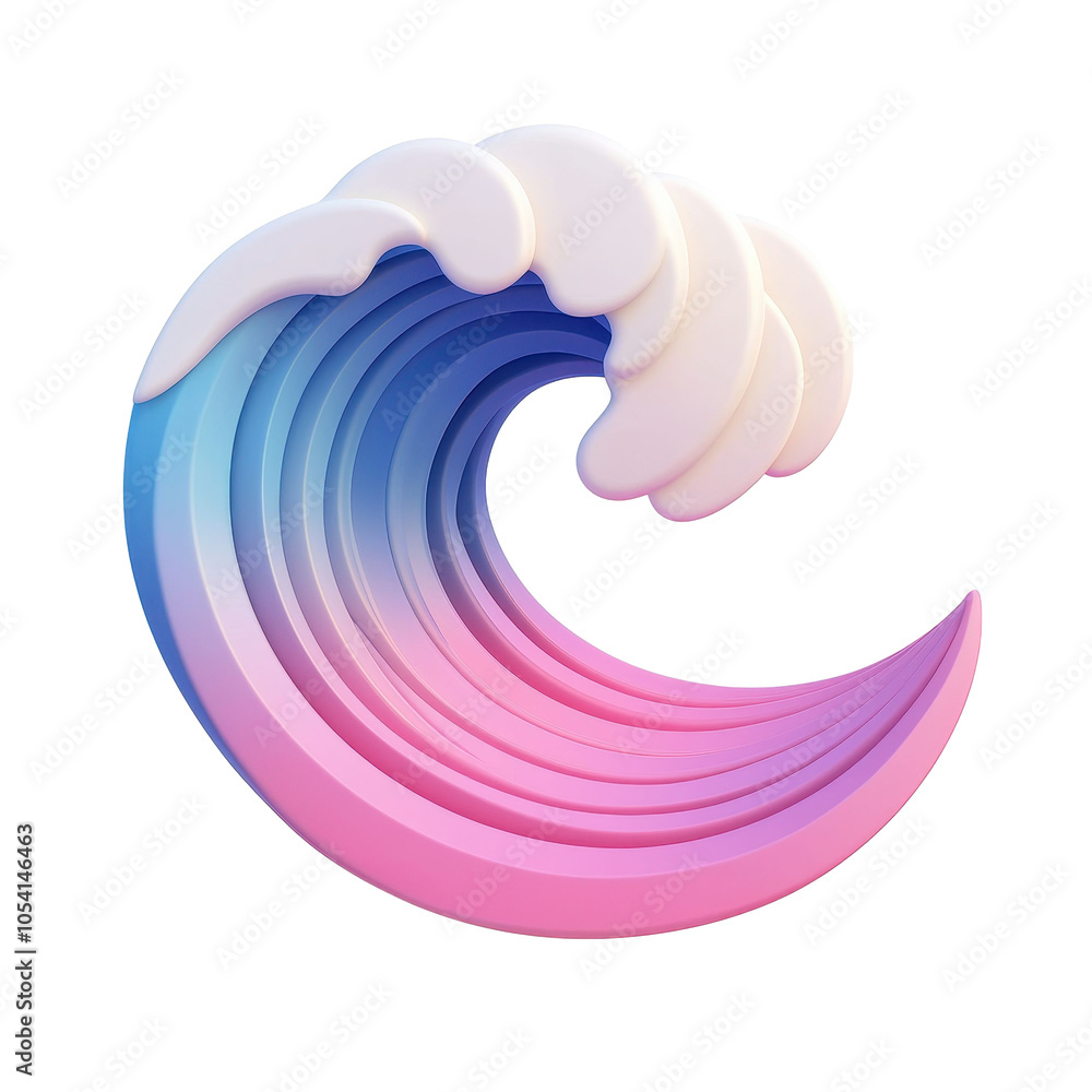 Poster 3d abstract sculpture of stylized wave with gradient colors transitioning from blue to pink. the wav