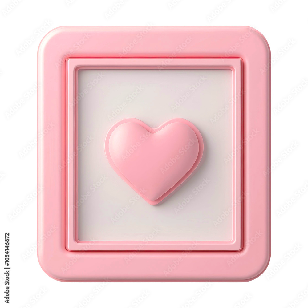 Aufkleber 3d icon featuring a soft pink heart centered within a square frame. the design has a minimalist and 