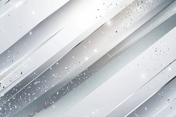 Abstract silver and white diagonal lines background with glitter.