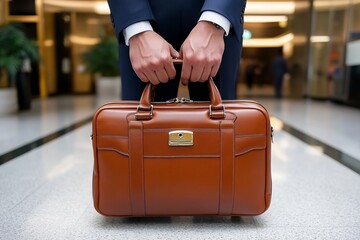 A professional with a briefcase entering a corporate building, ready to take on a new career challenge