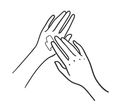 recommend clip art: Vector line art illustration of female hands applying hand cream