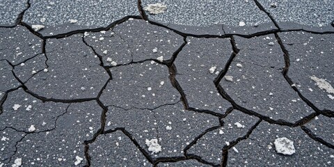 Fototapeta premium A close-up shot of a weathered and cracked asphalt road surface, grunge, transportation