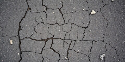 Obraz premium A close-up shot of textured asphalt road with cracks and potholes, transportation, pattern