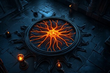 Gothic illustration of a stem cell evolving into shadowy neuron and muscle cells under dim candlelight, with ancient medical instruments surrounding it, capturing the fusion of science and gothic