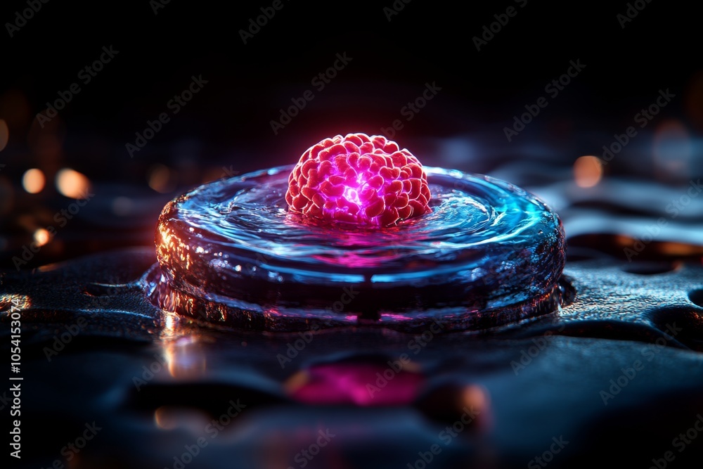 Poster Minimalist depiction of a stem cell transforming into a neuron and muscle cell, with clean lines and minimal color, capturing the transformative nature of stem cell differentiation in a modern