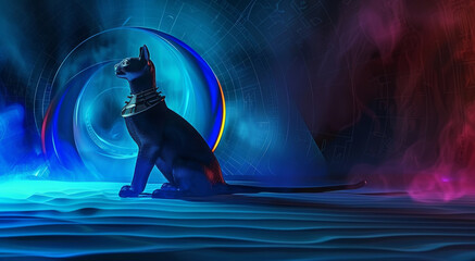 Fototapeta premium Black cat with mystic background