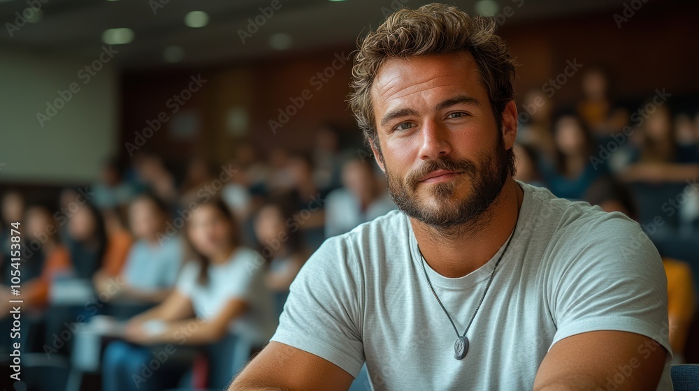 Aufkleber close-up portrait of a man with a beard in a classroom setting