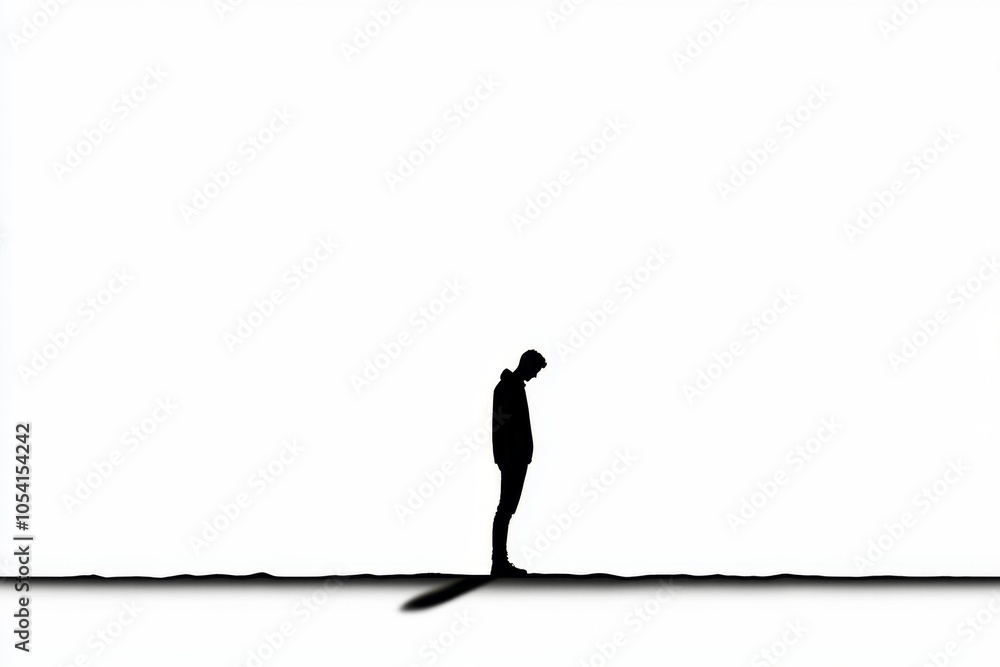 Fototapete simple line art of a figure standing in a blank space with a single shadow, capturing the solitude a