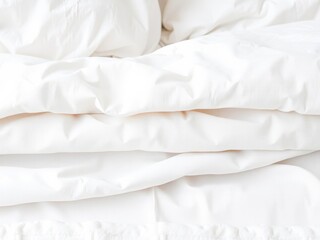 Obraz premium Close-up of crisp white bed sheets folded neatly with visible creases and texture, close-up, bedroom
