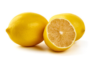 Fresh lemon fruits, isolated on white background.