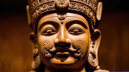 Obraz premium A traditional clay bust with ornate patterns, evoking historical and spiritual significance, ideal for museums or private collections.