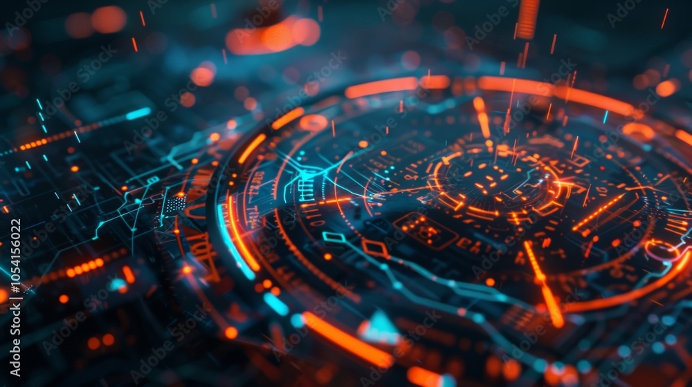 Poster futuristic glowing head up display - hud - element visualizing complex data processing with orange a