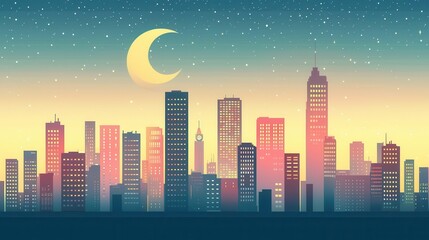 Naklejka premium City skyline transitioning to night in a smooth gradient, reflecting urban circadian flow