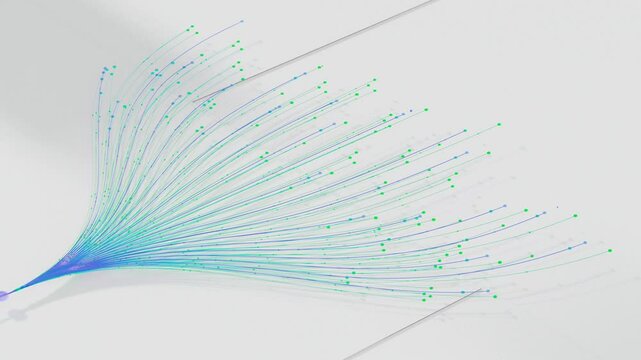Visualization of Large Language Models, Artificial Intelligence, Complex Algorithms, Chatbot and Machine Learning. Isometric 3D Animation of Colorful Branching AI Neural Network on White Background.