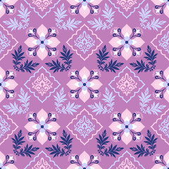 Vector seamless damask pattern with floral baroque elements. Repetitive vintage design for wallpapers, fabric, textile, curtains, slipcover, blinds, packaging, bedding