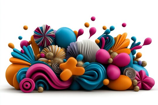 a 2D cartoon illustration of a colorful parade float decorated with balloons festive and joyful white background