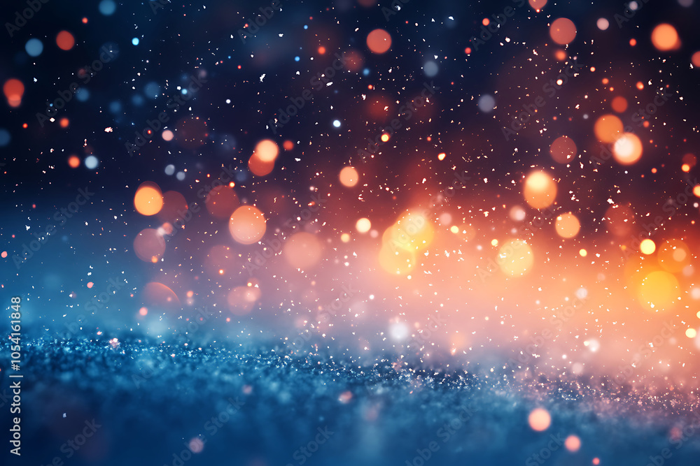 Poster colorful abstract background with snowfall and warm light effects. generative ai.