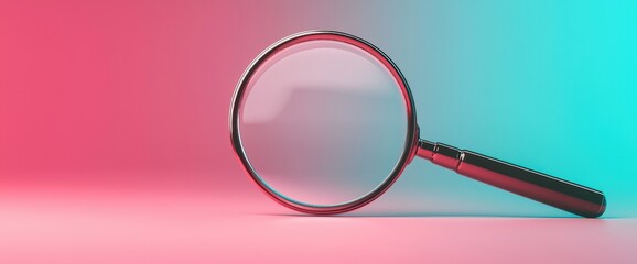 A vibrant magnifying glass sits against a colorful background, highlighting themes of inquiry and exploration.