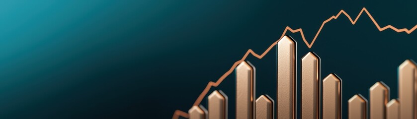 Obraz premium A sleek, modern graphic depicting rising financial data and trends, featuring a stylized line graph against a dark background.