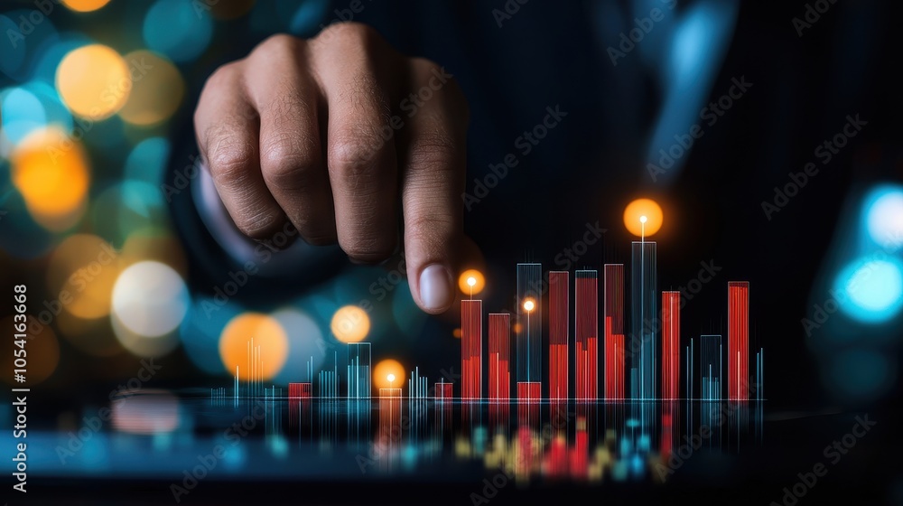 Poster a business professional analyzes data trends using advanced technology, highlighting the importance 