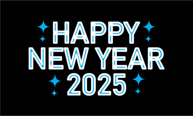 Bold Happy New Year 2025 Design with Yellow Accents and Red Dots