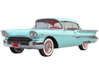 Vintage Turquoise and Red Retro Automobile on White Background