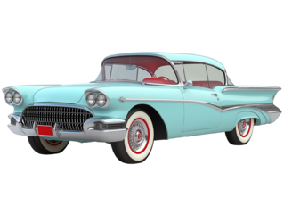 Vintage Turquoise and Red Retro Automobile on White Background