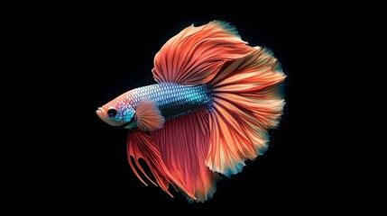 Fototapeta premium Siamese Fighting Fish, Betta splendens in vibrant detail, with delicate fins in radiant colors and intricate scale patterns, swimming through a peaceful underwater scene.